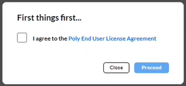 Graphic of the I agree to the Poly End User License Agreement window