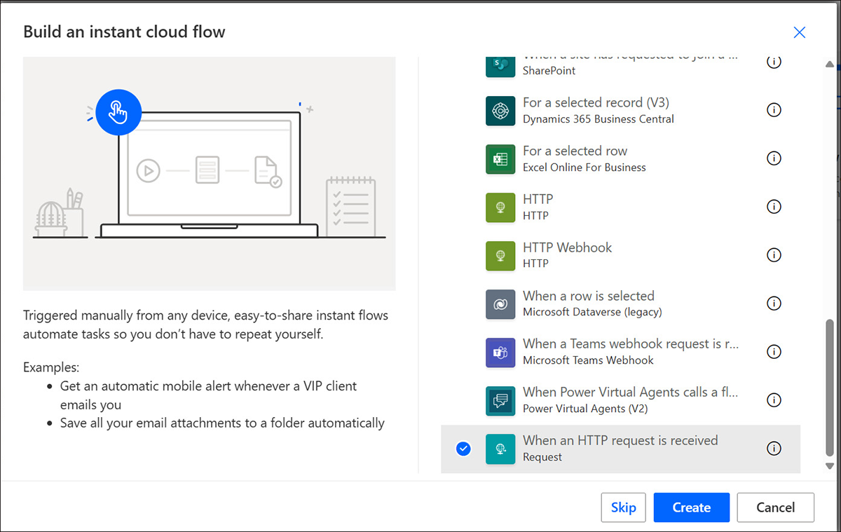Power Automate - Build an Instant Cloud Flow with HTTP Request