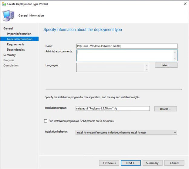 Create Deployment Type Wizard - General Information
