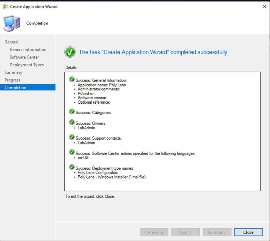 Create Deployment Type Wizard - Completion