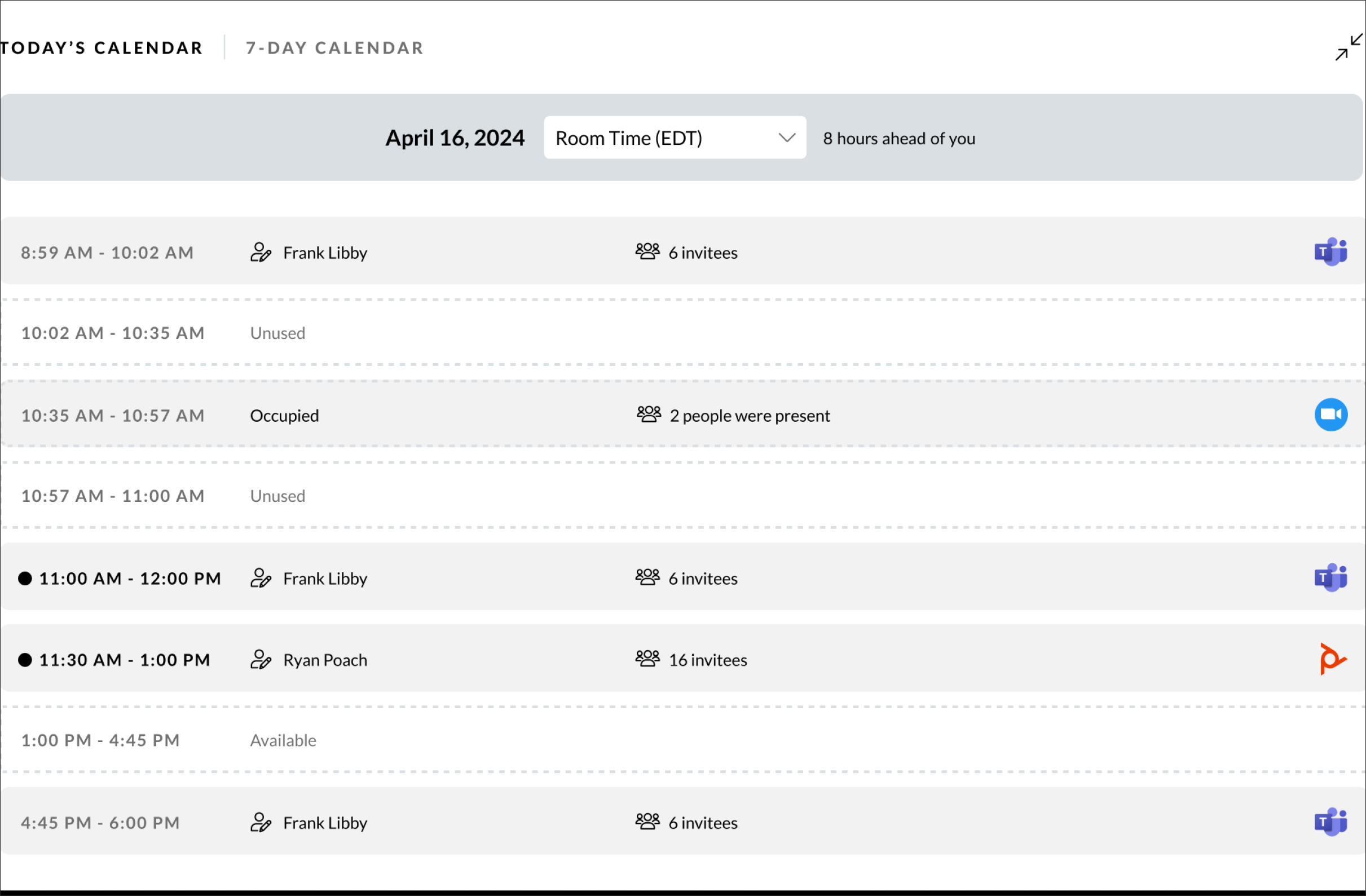 Today&#39;s Calendar displayed on Rooms Details page