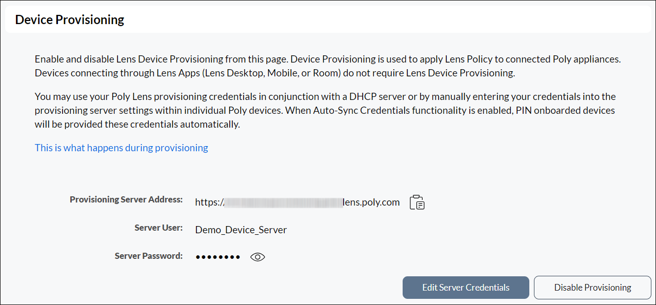 Device Provisioning page