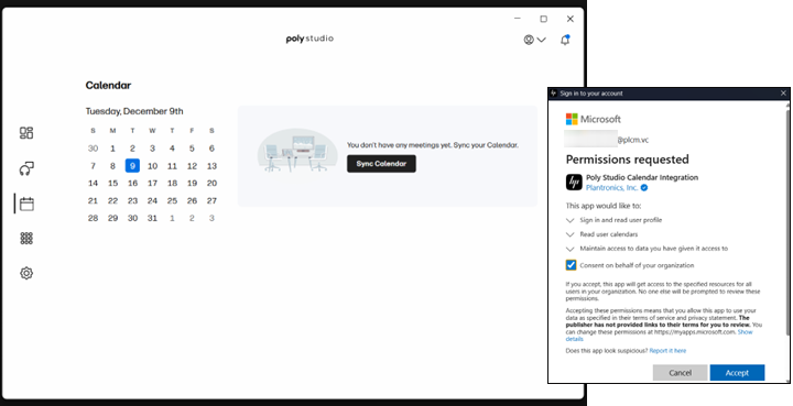 Lens Calendar and last request for Windows permission